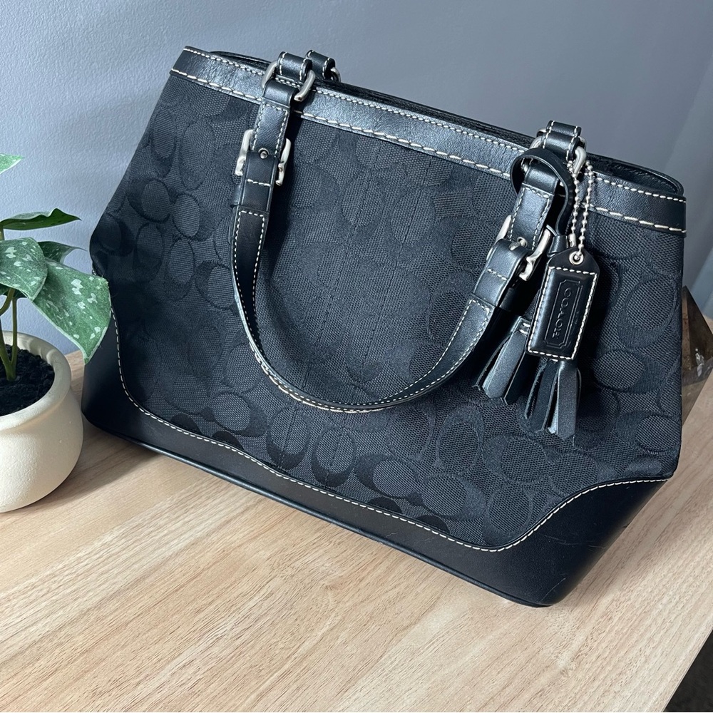Coach Signature Black Canvas & Leather Satchel Tote Y2K Bag 2004